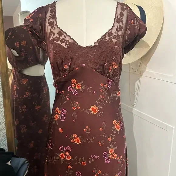 Free People Butterfly Babe Maxi Dress in Burgundy and Pink